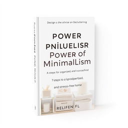 Design a book cover for a decluttering book titled 'Unlock the Power of Minimalism: 7 Steps to a Peaceful, Organised, and Stress-Free Home'