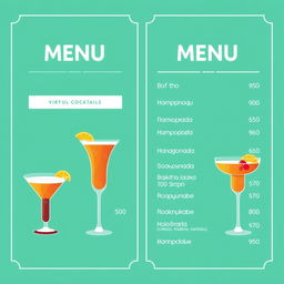 Create a print-ready menu design for non-alcoholic cocktails for a virtual reality club