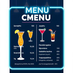 Create a print-ready menu design for non-alcoholic cocktails for a virtual reality club