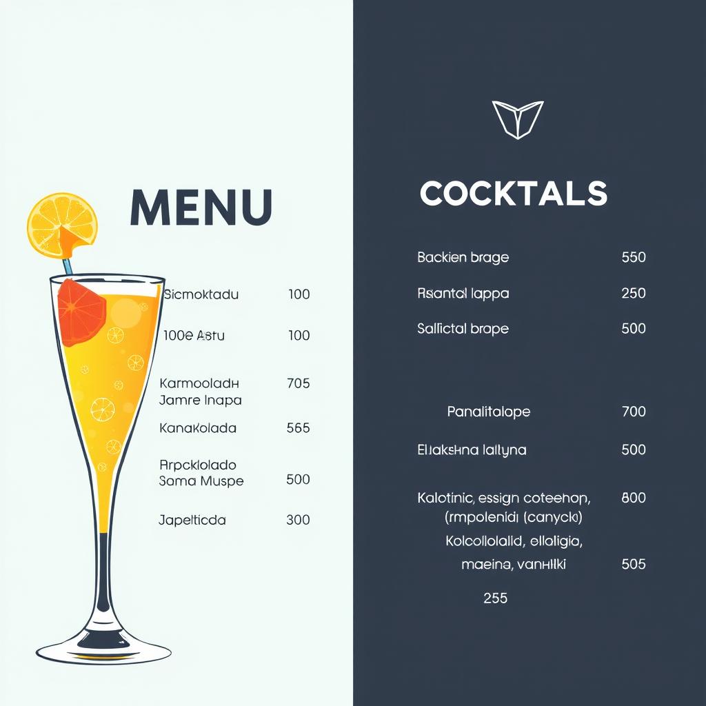 Create a print-ready menu design for non-alcoholic cocktails for a virtual reality club