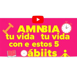 Create an attractive YouTube thumbnail with the text 'Cambia tu vida con estos 5 hábitos'