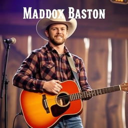 A portrait of Maddox Baston, a country singer, performing on stage