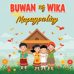 Create a unique Filipino 'Buwan ng Wika' poster with the theme 'Wikang Mapagpalaya'