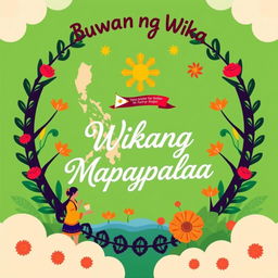 Create a unique Filipino Buwan ng Wika poster with the theme 'Wikang Mapagpalaya'