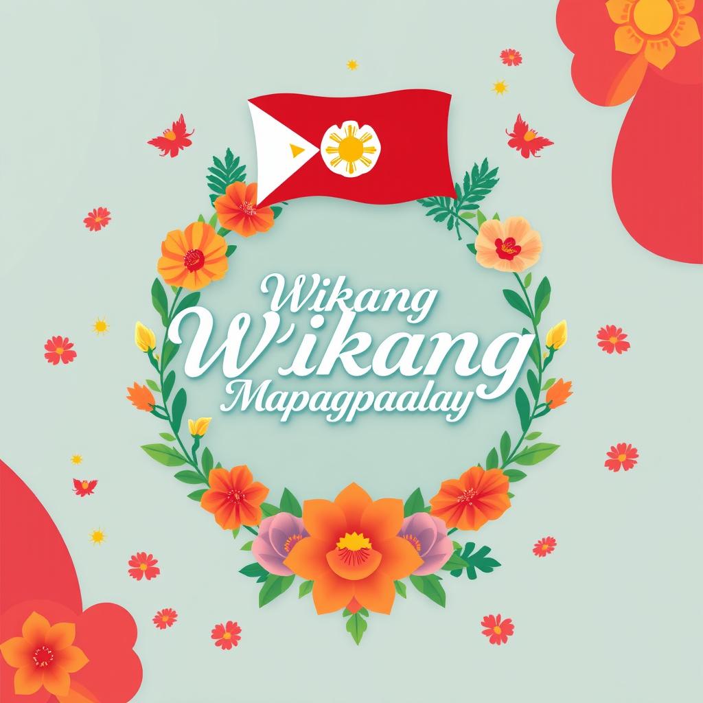 Create a unique Filipino Buwan ng Wika poster with the theme 'Wikang Mapagpalaya'