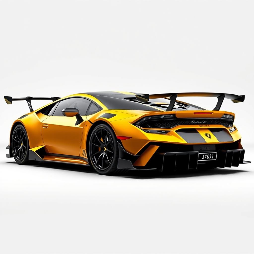 Design a Lamborghini Huracan EVO GT3 car with a striking black and yellow color scheme