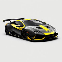 Design a Lamborghini Huracan EVO GT3 car with a striking black and yellow color scheme