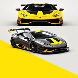 Design a Lamborghini Huracan EVO GT3 car with a striking black and yellow color scheme