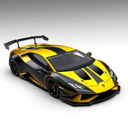 Design a Lamborghini Huracan EVO GT3 car with a striking black and yellow color scheme