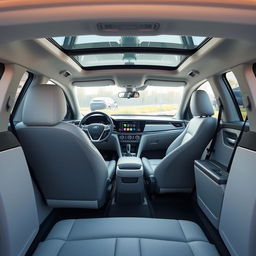 Design the interior of a recently created car with these features: 10-inch touchscreen with integrated navigation system, Apple CarPlay, and Android Auto compatibility