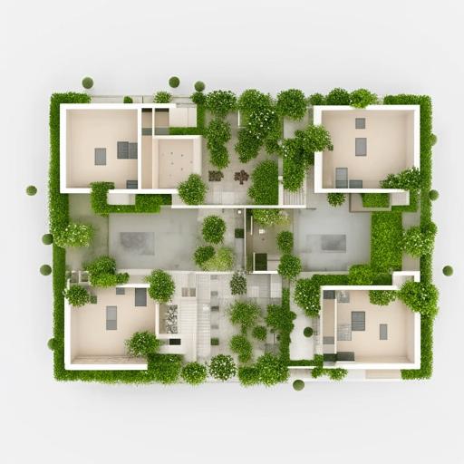 A 3D composition of a colonial and modern mixed habitat plan with an interpenetration of forms. Highlight the interaction and harmonious fusion between the two architectural styles.