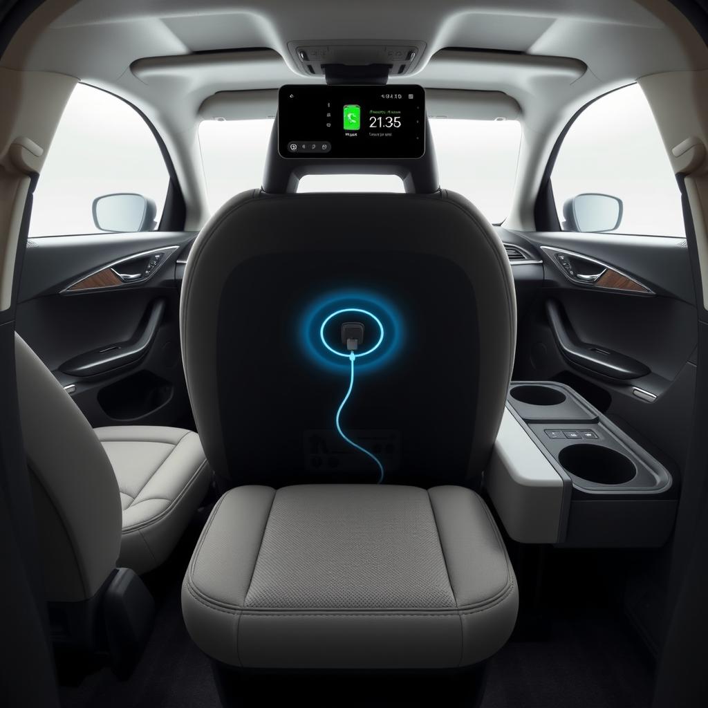 Design the interior of a recently created car with these features: 10-inch touchscreen with integrated navigation system, Apple CarPlay, and Android Auto compatibility