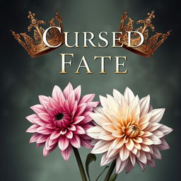 Create a book cover featuring beautiful dahlia flowers and ornate crowns