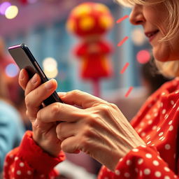 A mid-50s female hand typing on a mobile phone, joining an online raffle and contest