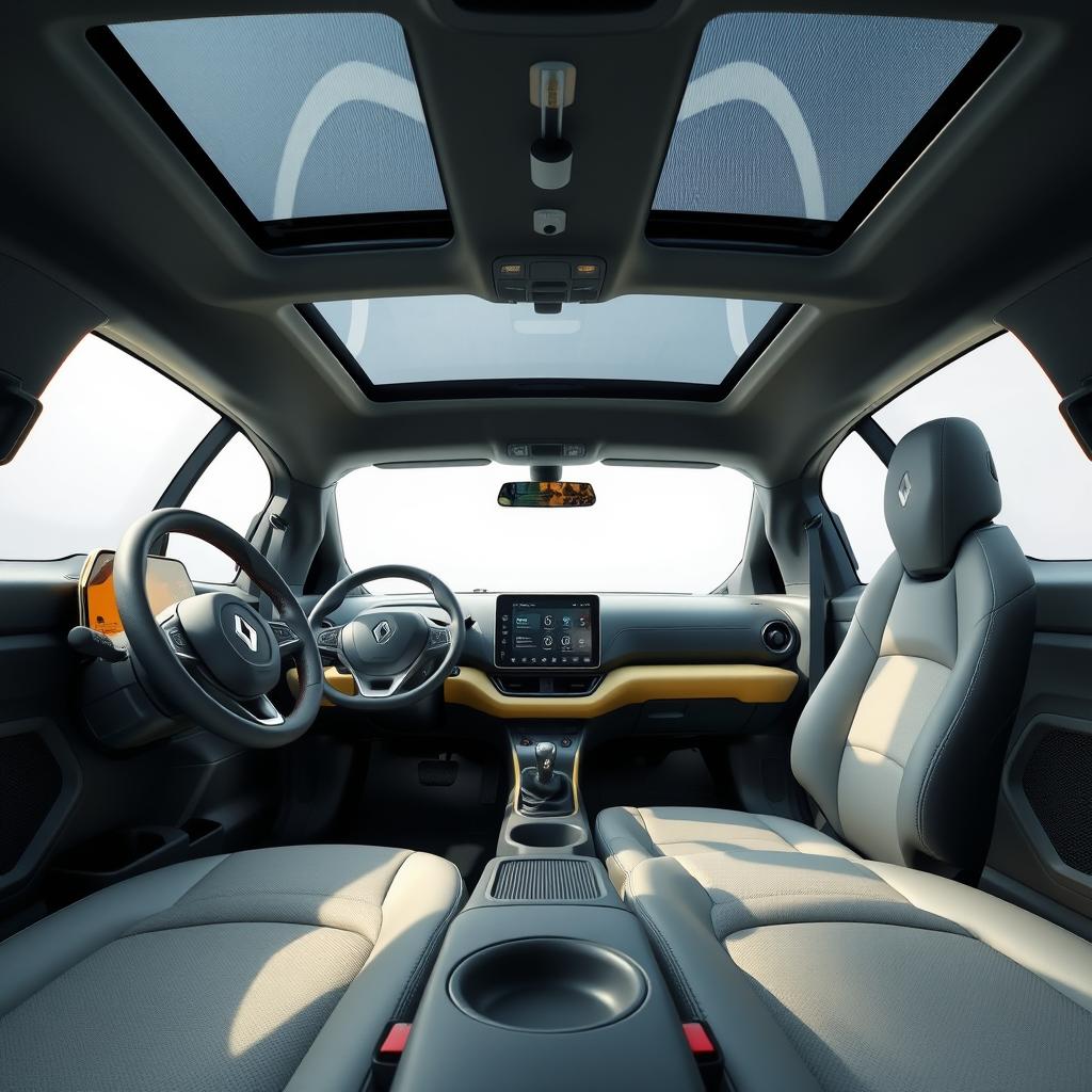 Interior design of a small and electric Renault car