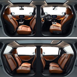 Different angles of the same interior design of a small and electric Renault car