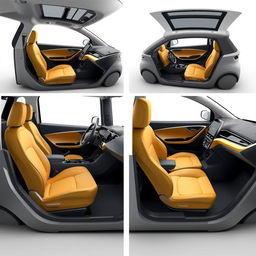 Different angles of the same interior design of a small and electric Renault car