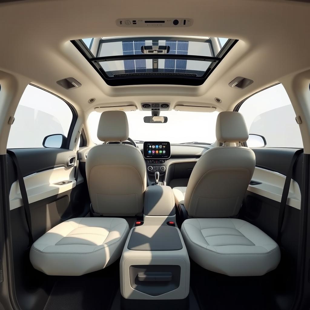 A variety of angles inside the same interior of a small, automatic, and electric Renault car