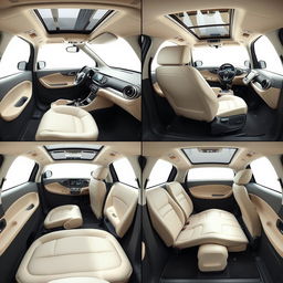 A variety of angles inside the same interior of a small, automatic, and electric Renault car