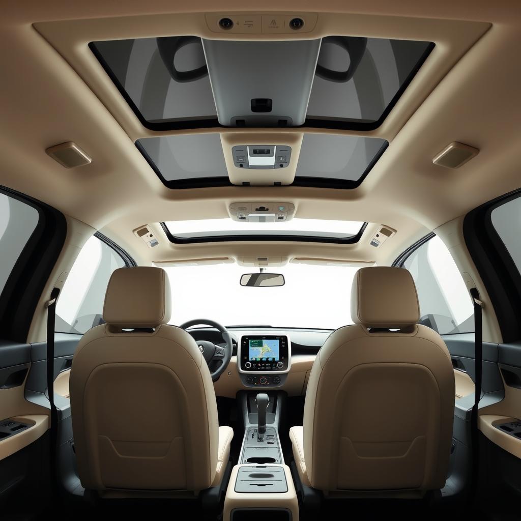 A variety of angles inside the same interior of a small, automatic, and electric Renault car