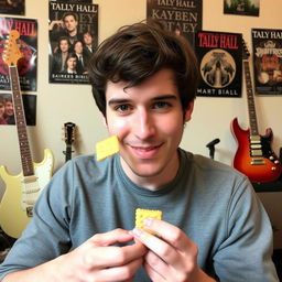 Andrew Horowitz from the band Tally Hall eating a cheese cracker