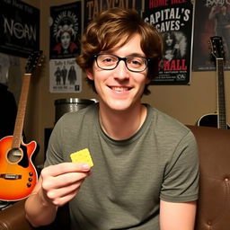 Andrew Horowitz from the band Tally Hall eating a cheese cracker