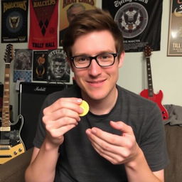 Andrew Horowitz from the band Tally Hall eating a cheese cracker