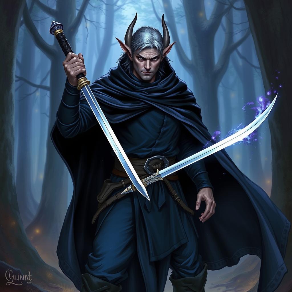 A male Kender from Dragonlance, dressed as a warlock