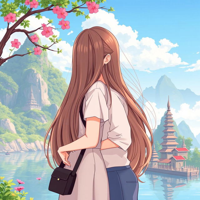 An anime-style illustration of two Thai women in love