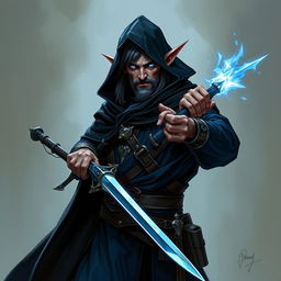 A male Kender from Dragonlance, dressed as a warlock