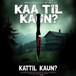 Design a gruesome, eerie, and scary movie poster for the thriller film titled 'Kaatil Kaun?!'