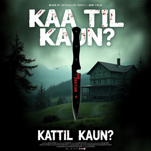 Design a gruesome, eerie, and scary movie poster for the thriller film titled 'Kaatil Kaun?!'