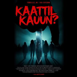 Design a gruesome, eerie, and scary movie poster for the thriller film titled 'Kaatil Kaun?!'