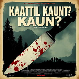 Design a gruesome, eerie, and scary movie poster for the thriller film titled 'Kaatil Kaun?!'