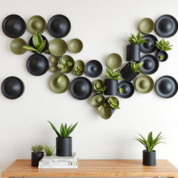 Una decoración de pared mejorada con macetas de color negro