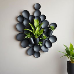 Una decoración de pared mejorada con macetas de color negro