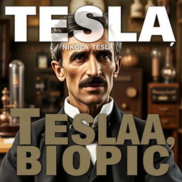 A biopic image of Nikola Tesla portrayed by an African actor with distinctly African features and a bone in his nose, set in the late 19th century