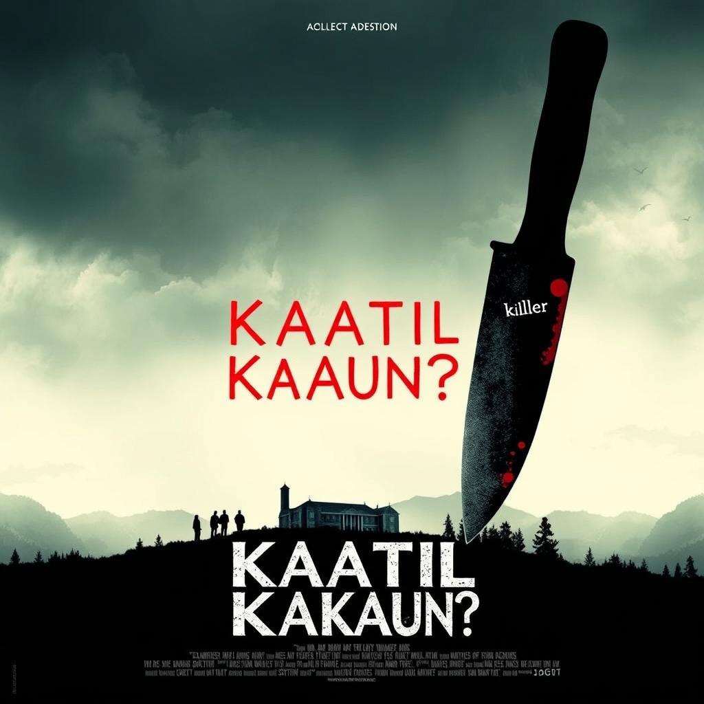 Design an eerie and suspenseful movie poster for the thriller film titled 'Kaatil Kaun?!'