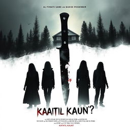 Design an eerie and suspenseful movie poster for the thriller film titled 'Kaatil Kaun?!'