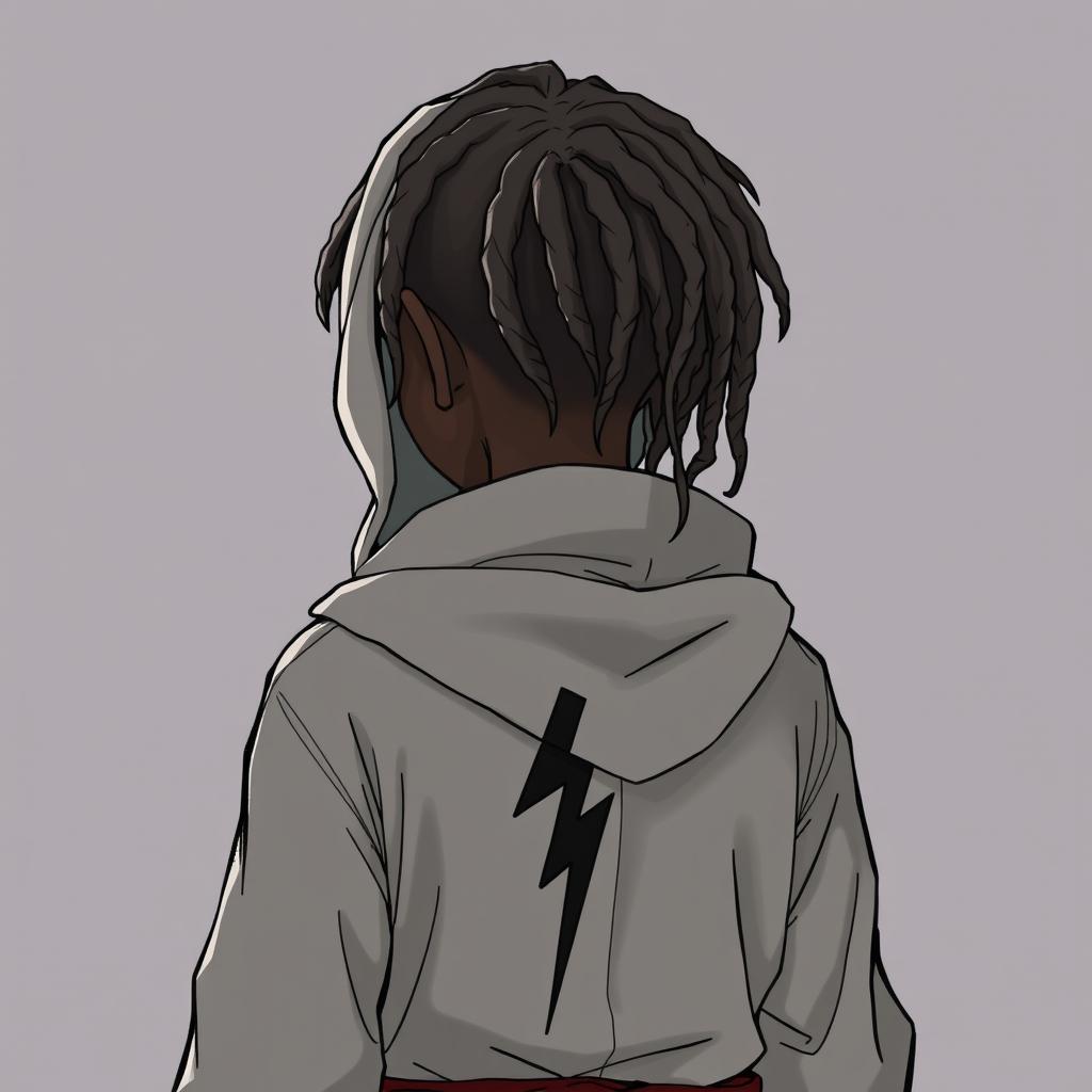 An anime-style drawing featuring a dark-skinned Shaolin boy with dreadlocks