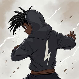 An anime-style drawing featuring a dark-skinned Shaolin boy with dreadlocks engaged in a fight