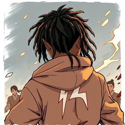 An anime-style drawing featuring a dark-skinned Shaolin boy with dreadlocks engaged in a fight