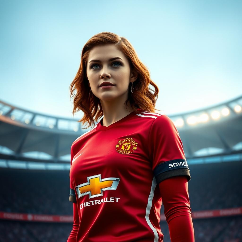 Wanda Maximoff, also known as the Scarlet Witch, wearing a Manchester United football jersey