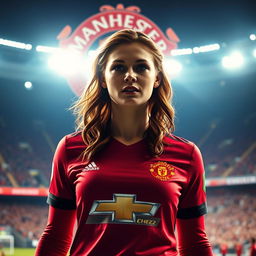 Wanda Maximoff, also known as the Scarlet Witch, wearing a Manchester United football jersey