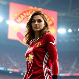 Wanda Maximoff, also known as the Scarlet Witch, wearing a Manchester United football jersey