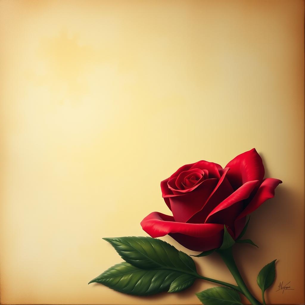 A beautiful painting featuring a crimson rose and a letter as the background