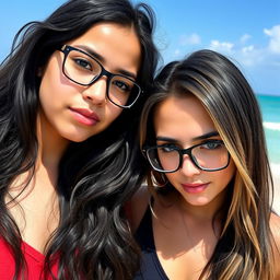 Two girls standing together on a beach