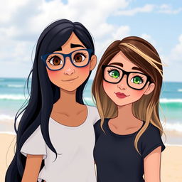 Two girls standing together on a beach in Disney style