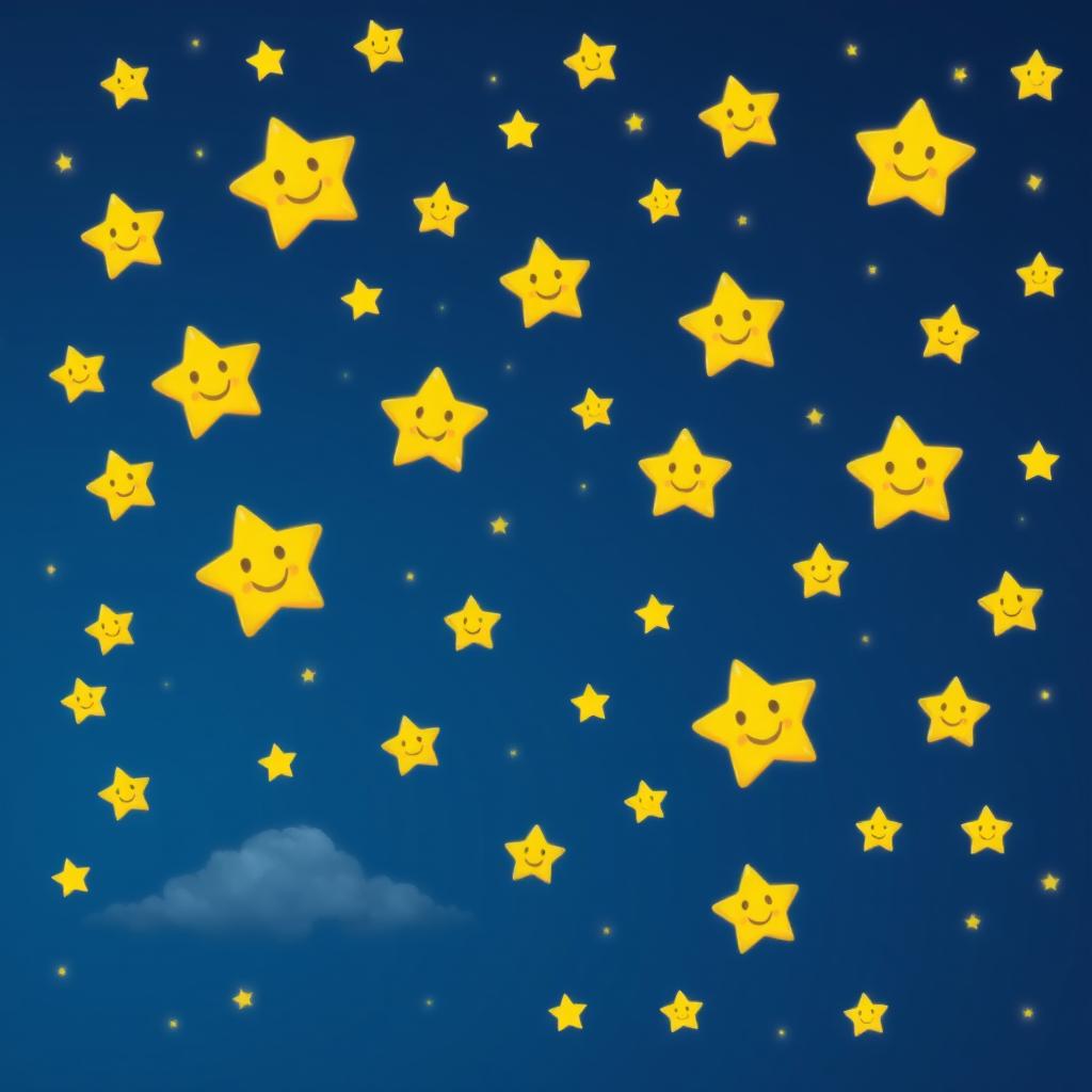 A serene night sky filled with happy, smiling stars