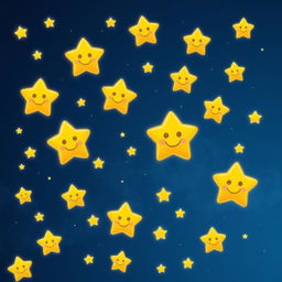 A serene night sky filled with happy, smiling stars